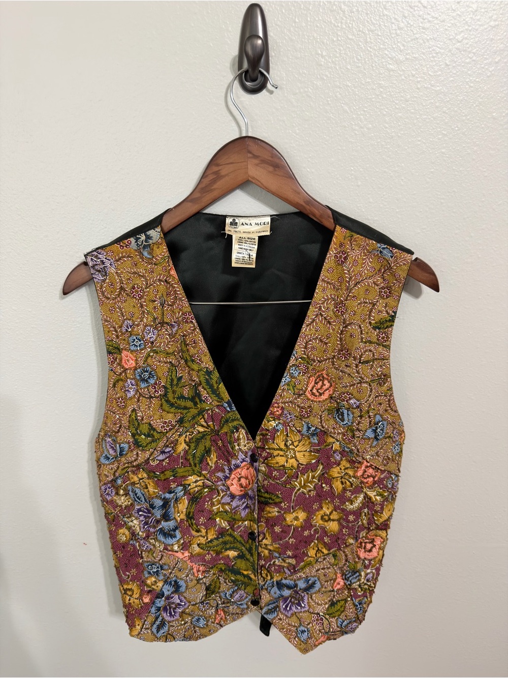 VINTAGE 90s ANA MORI Hand Beaded Floral Vest